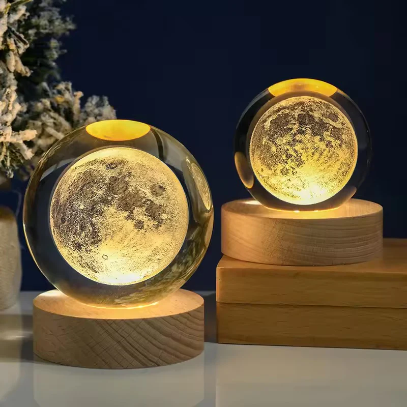 Crystal Glow Lamp with Wooden Base