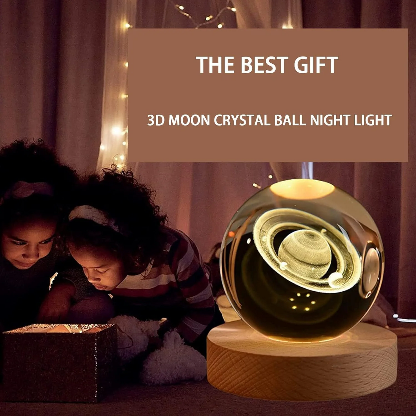 Crystal Glow Lamp with Wooden Base