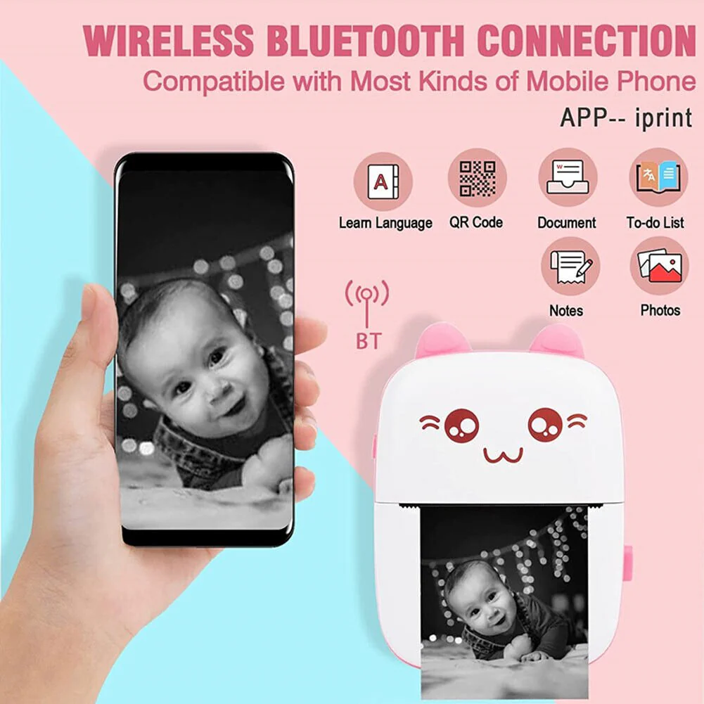 Mini Ink-Free Bluetooth Printer + 3 Free Rolls